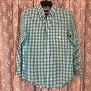 Mint and white checked button down- perfect for Easter